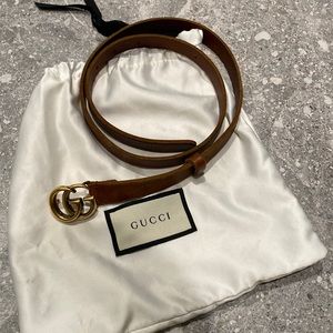 Gucci Small GG Marmont Leather Belt With Double G Buckle